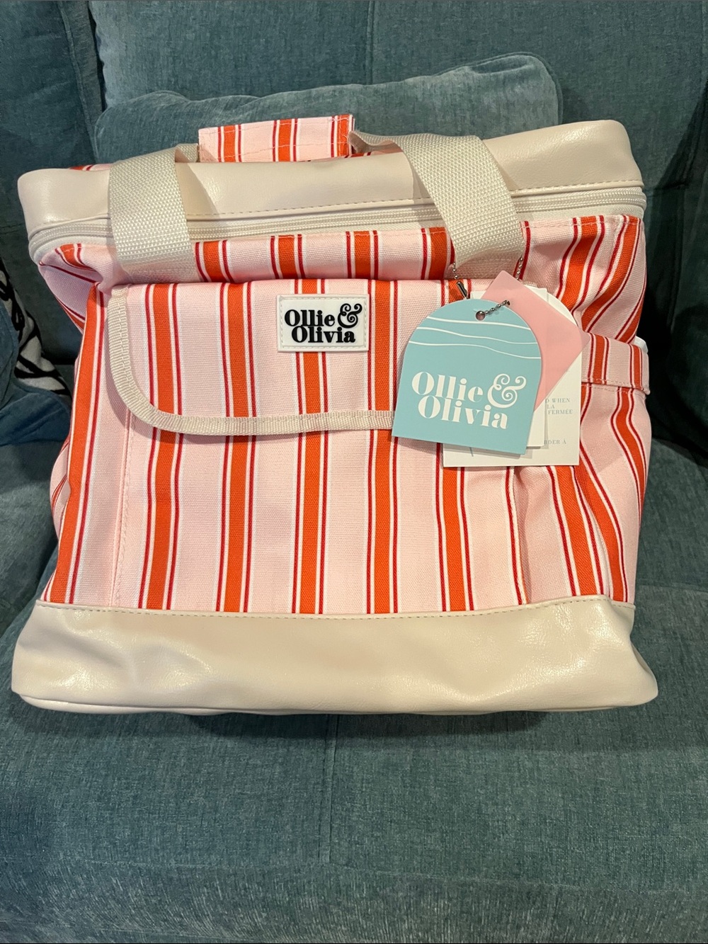 Pink and Red Striped Insulated Food Storage Tote